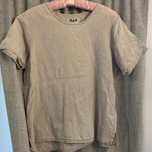 Flax Short Sleeve Tan Linen Top